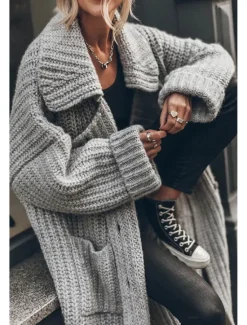 Outlet Women's Oversized Cardigan Chunky Cardigan Streetwear Daily Casual Solid Color Open Front Knitted Long Sleeve Long Tops Knit Work Black Gray Fall Winter Women Cardigans & Outerwears