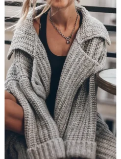 Outlet Women's Oversized Cardigan Chunky Cardigan Streetwear Daily Casual Solid Color Open Front Knitted Long Sleeve Long Tops Knit Work Black Gray Fall Winter Women Cardigans & Outerwears