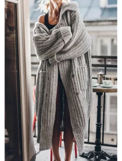 Outlet Women's Oversized Cardigan Chunky Cardigan Streetwear Daily Casual Solid Color Open Front Knitted Long Sleeve Long Tops Knit Work Black Gray Fall Winter Women Cardigans & Outerwears