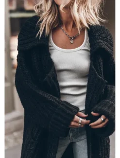Outlet Women's Oversized Cardigan Chunky Cardigan Streetwear Daily Casual Solid Color Open Front Knitted Long Sleeve Long Tops Knit Work Black Gray Fall Winter Women Cardigans & Outerwears