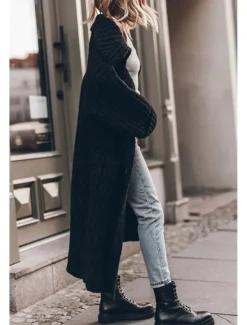 Outlet Women's Oversized Cardigan Chunky Cardigan Streetwear Daily Casual Solid Color Open Front Knitted Long Sleeve Long Tops Knit Work Black Gray Fall Winter Women Cardigans & Outerwears