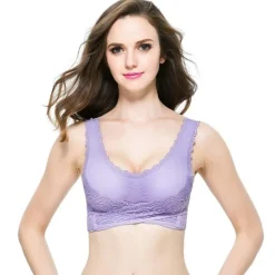Discount Women's Oversized Lace Sports Bras Cross Front Side Buckle Wire Free Bra Yoga Workout Activewear Home Outfits Women Lingerie