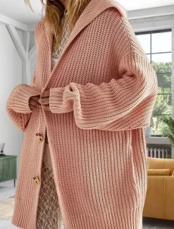 Sale Women's Oversized Long Cardigan Open Front Chunky Knit Knitted Fall Winter Work Work Basic Long Sleeve Solid Color Pink Khaki Women Cardigans & Outerwears