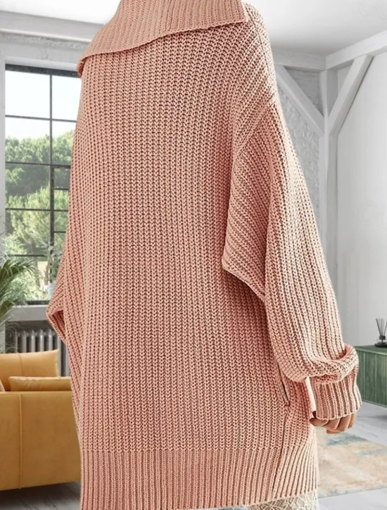 Sale Women's Oversized Long Cardigan Open Front Chunky Knit Knitted Fall Winter Work Work Basic Long Sleeve Solid Color Pink Khaki Women Cardigans & Outerwears