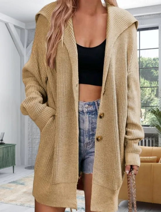 Sale Women's Oversized Long Cardigan Open Front Chunky Knit Knitted Fall Winter Work Work Basic Long Sleeve Solid Color Pink Khaki Women Cardigans & Outerwears