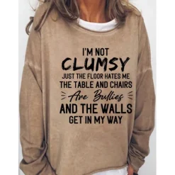 Best Women's Oversized Sweatshirt Pullover Cotton Blend Text Daily Sports Print Monograms Active Streetwear Loose Fit Round Neck Long Sleeve Without Lining Micro-elastic Comfrt Breathable Soft Fabric Women Hoodies & Sweatshirts