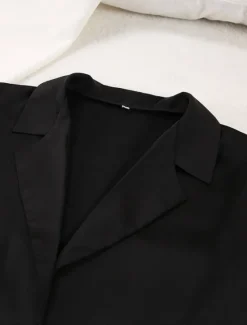 Hot Women's Pajama Set Casual Comfort Pure Color Button Up Elastic Waist Shirt Pant Home Daily Long Sleeve Shirt Collar Black Green Summer Spring Fall Regular Fit Women Pajama-Setter