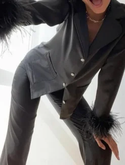 Women's Pajama Set Casual Comfort Pure Color Elastic Waist Feather Shirt Pant Home Daily Long Sleeve Shirt Collar Black White Pink Red Blue Summer Spring Fall Regular Fit Women Sleepwear