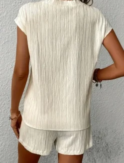 Sale Women's Pajama Set Casual Comfort Pure Color Elastic Waist Tank Top Shorts Home Daily Short Sleeve V Neck Black White Beige Summer Spring Fall Regular Fit Women Pajama-Setter