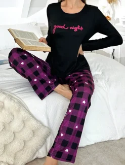 Sale Women's Pajama Set Casual Comfort Comfrt Heart T Shirt Pant Home Long Sleeve Crew Neck Spring Fall Winter Women Pajama-Setter