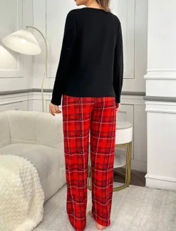 Hot Women's Pajama Set Casual Comfort Comfrt Heart T Shirt Pant Home Long Sleeve Crew Neck Spring Fall Winter Women Pajama-Setter