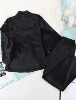Online Women's Pajama Set Casual Comfort Pure Color Elastic Waist Robe Top Pant Home Daily Half Sleeve V Neck Black Green Summer Spring Fall Regular Fit Women Pajama-Setter