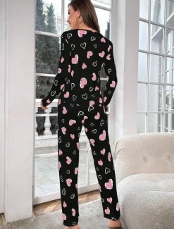 Discount Women's Pajama Set Casual Comfort Comfrt Heart T Shirt Pant Home Long Sleeve Crew Neck Spring Fall Winter Women Pajama-Setter