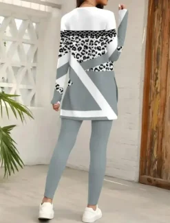 Discount Women's Pajama Set Loungewear Round Neck Long Sleeve Casual Sleepwear Fashion Pants Sets Pants Trousers Color Block Print Daily Regular Fit Women Sleepwear
