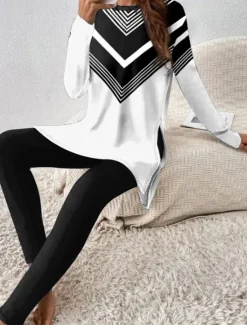 Online Women's Pajama Set Loungewear Round Neck Long Sleeve Casual Sports Daily Pants Sets Pants Trousers Striped Print Outdoor White Pink Blue Spring & Fall Regular Fit Women Two Piece Sets