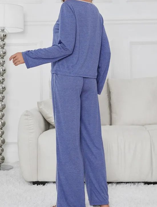 Discount Women's Pajama Set Pure Color Casual Comfort Home Daily Comfort Warm V Neck Long Sleeve T shirt Tee Pant Elastic Waist Fall Winter Home Outfits Women Pajama-Setter
