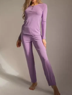 Clearance Women's Pajama Set Pure Color Casual Comfort Home Daily Comfort Warm Crew Neck Long Sleeve T shirt Pant Button Elastic Waist Fall Winter Home Outfits Women Pajama-Setter