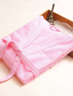 Online Women's Pajamas Bathrobe Pure Color Simple Casual Comfort Home Bed Wedding Party Cotton Terry Breathable V Wire Long Sleeve Pocket Fall Winter Home Outfits Women Pajama-Setter
