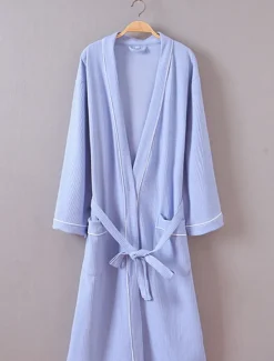 Online Women's Pajamas Bathrobe Pure Color Simple Casual Comfort Home Bed Wedding Party Cotton Terry Breathable V Wire Long Sleeve Pocket Fall Winter Home Outfits Women Pajama-Setter