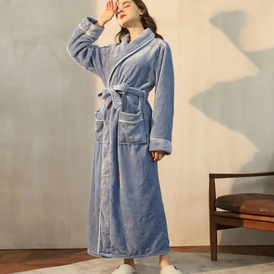 Women's Pajamas Bathrobe Robes Gown Nighty 1PC Pure Color Warm Plush Casual Party Home Daily Fleece Terry V Wire Long Sleeve Modern Style Belt Included Pocket Fall Winter Home Outfits Women Pajama-Setter