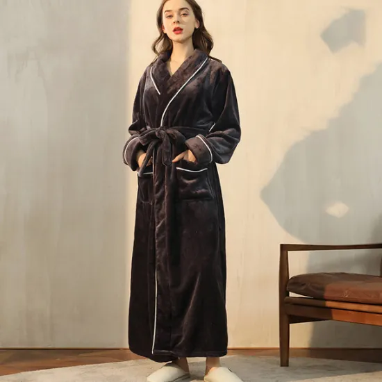 Women's Pajamas Bathrobe Robes Gown Nighty 1PC Pure Color Warm Plush Casual Party Home Daily Fleece Terry V Wire Long Sleeve Modern Style Belt Included Pocket Fall Winter Home Outfits Women Pajama-Setter