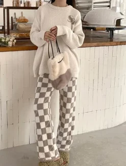 New Women's Pajamas Loungewear 2 Pieces Graphic Warm Comfort Home Daily Fleece Warm Breathable Crew Neck Long Sleeve Pullover Pant Fall Winter Home Outfits Women Pajama-Setter