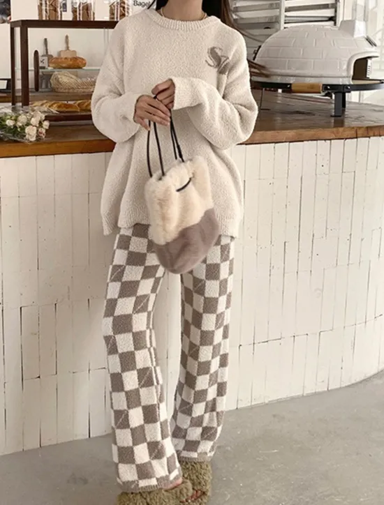 New Women's Pajamas Loungewear 2 Pieces Graphic Warm Comfort Home Daily Fleece Warm Breathable Crew Neck Long Sleeve Pullover Pant Fall Winter Home Outfits Women Pajama-Setter