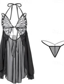 New Women's Pajamas Loungewear Chemises & Negligees Costumes Butterfly Sexy Uniforms Hot Home Bed Gift Plunging Neck Hole Summer Spring Home Outfits Women Lingerie