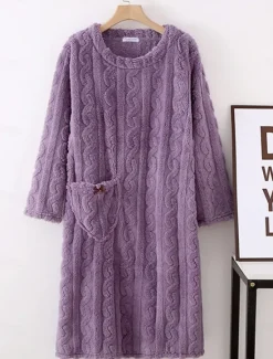 Hot Women's Pajamas Nightgown Pure Color Simple Comfort Comfrt Home Fleece Crew Neck Spring Fall Home Outfits Women Sleepwear