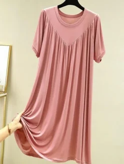 Sale Women's Pajamas Nightgown Nightshirt Dress Pure Color Simple Casual Soft Home Daily Bed Polyester Breathable Crew Neck Short Sleeve Summer Spring Women Sleepwear