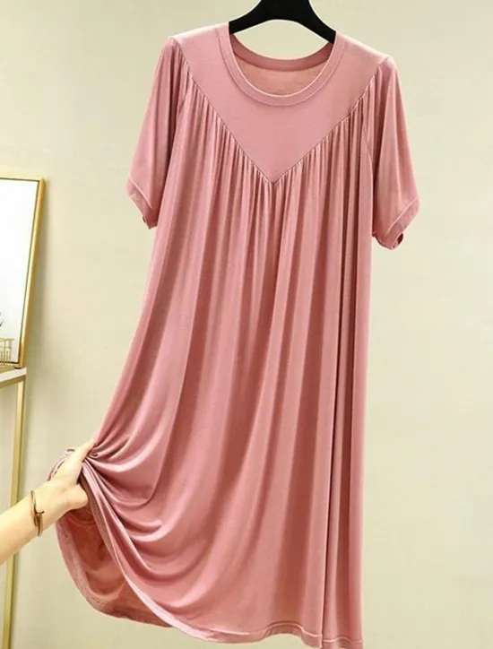 Sale Women's Pajamas Nightgown Nightshirt Dress Pure Color Simple Casual Soft Home Daily Bed Polyester Breathable Crew Neck Short Sleeve Summer Spring Women Sleepwear