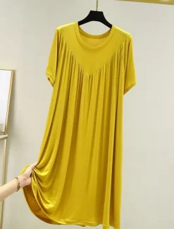 Sale Women's Pajamas Nightgown Nightshirt Dress Pure Color Simple Casual Soft Home Daily Bed Polyester Breathable Crew Neck Short Sleeve Summer Spring Women Sleepwear