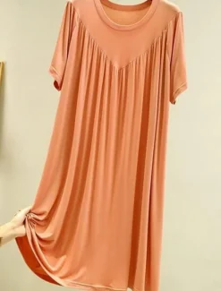 Sale Women's Pajamas Nightgown Nightshirt Dress Pure Color Simple Casual Soft Home Daily Bed Polyester Breathable Crew Neck Short Sleeve Summer Spring Women Sleepwear