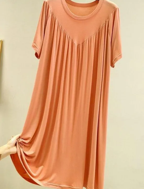 Sale Women's Pajamas Nightgown Nightshirt Dress Pure Color Simple Casual Soft Home Daily Bed Polyester Breathable Crew Neck Short Sleeve Summer Spring Women Sleepwear