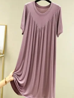 Sale Women's Pajamas Nightgown Nightshirt Dress Pure Color Simple Casual Soft Home Daily Bed Polyester Breathable Crew Neck Short Sleeve Summer Spring Women Sleepwear