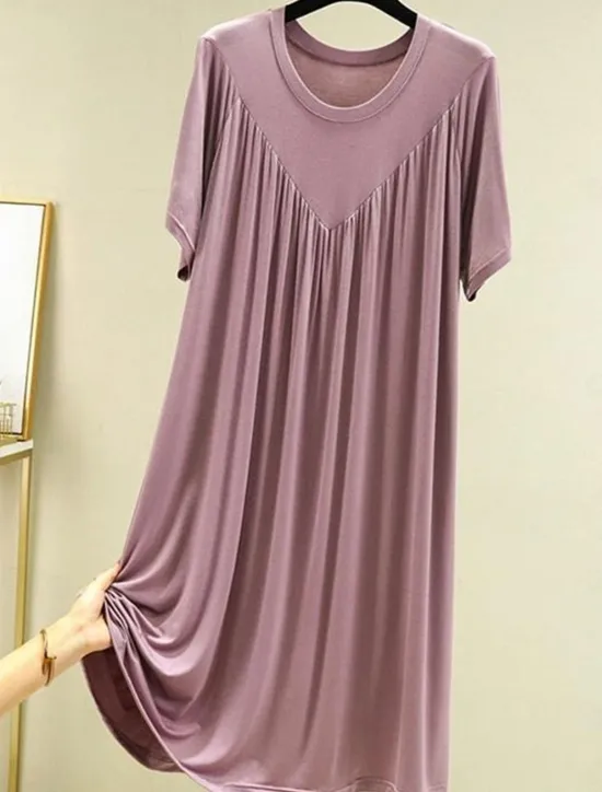 Sale Women's Pajamas Nightgown Nightshirt Dress Pure Color Simple Casual Soft Home Daily Bed Polyester Breathable Crew Neck Short Sleeve Summer Spring Women Sleepwear