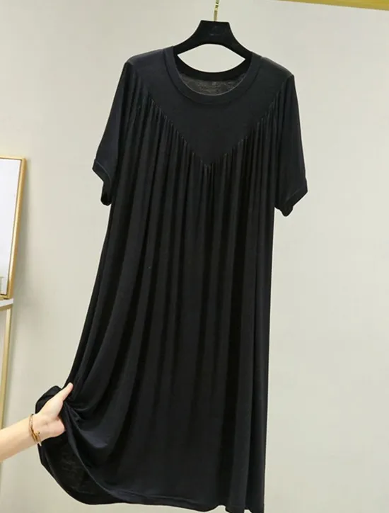 Sale Women's Pajamas Nightgown Nightshirt Dress Pure Color Simple Casual Soft Home Daily Bed Polyester Breathable Crew Neck Short Sleeve Summer Spring Women Sleepwear