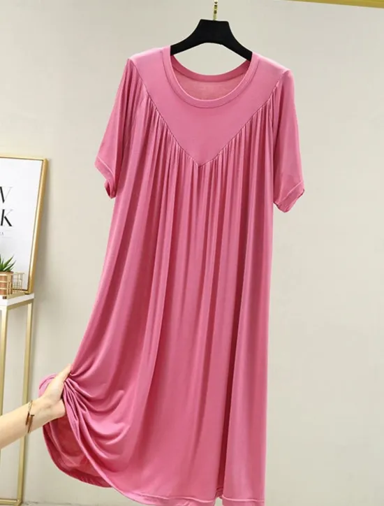 Sale Women's Pajamas Nightgown Nightshirt Dress Pure Color Simple Casual Soft Home Daily Bed Polyester Breathable Crew Neck Short Sleeve Summer Spring Women Sleepwear