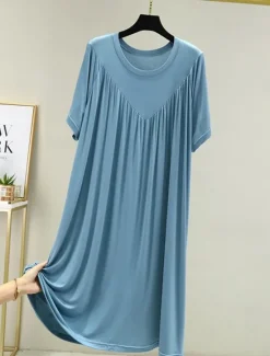 Sale Women's Pajamas Nightgown Nightshirt Dress Pure Color Simple Casual Soft Home Daily Bed Polyester Breathable Crew Neck Short Sleeve Summer Spring Women Sleepwear