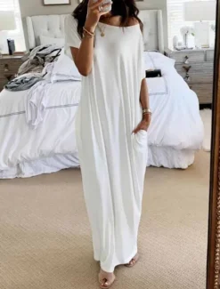 Clearance Women's Pajamas Nightgown Dress Pure Color Simple Casual Soft Home Daily Bed Polyester Breathable Short Sleeve Pocket Summer Spring Women Sleepwear