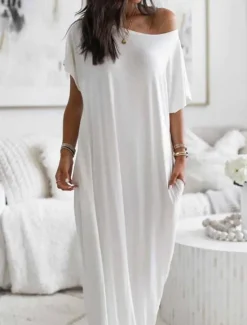 Clearance Women's Pajamas Nightgown Dress Pure Color Simple Casual Soft Home Daily Bed Polyester Breathable Short Sleeve Pocket Summer Spring Women Sleepwear