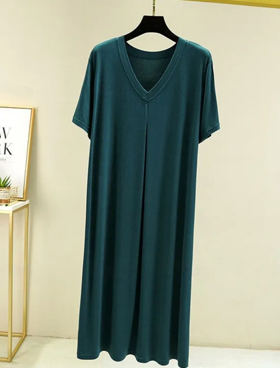 New Women's Pajamas Nightgown Nightshirt Dress Pure Color Simple Casual Soft Home Daily Bed Modal Breathable V Wire Short Sleeve Summer Fall Home Outfits Women Sleepwear