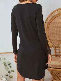 Hot Women's Pajamas Nightgown Pure Color Casual Comfort Home Daily Bed Comfort V Neck Long Sleeve Button Lace Spring Fall Light Grey Home Outfits Women Sleepwear