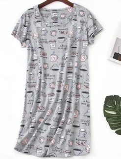 Sale Women's Pajamas Nightgown Nightshirt Dress Animal Fruit Casual Comfort Sweet Home Street Daily Breathable Crew Neck Short Sleeve Summer Spring Home Outfits Women Sleepwear