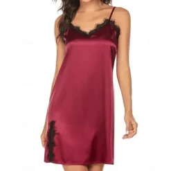 Clearance Women's Pajamas Nightgown Nightshirt Dress Pure Color Fashion Comfort Home Daily Bed Satin Silk Breathable Straps Sleeveless Backless Summer Home Outfits Women Sleepwear