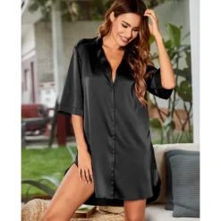 Clearance Women's Pajamas Nightgown Dress Pjs Pure Color Fashion Simple Comfort Party Home Bed Satin V Wire Half Sleeve Summer Spring Women Sleepwear