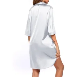 Clearance Women's Pajamas Nightgown Dress Pjs Pure Color Fashion Simple Comfort Party Home Bed Satin V Wire Half Sleeve Summer Spring Women Sleepwear
