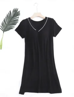 Hot Women's Pajamas Nightgown Nightshirt Dress Pure Color Simple Comfort Home Daily Bed Modal Breathable V Wire Short Sleeve Summer Home Outfits Women Sleepwear