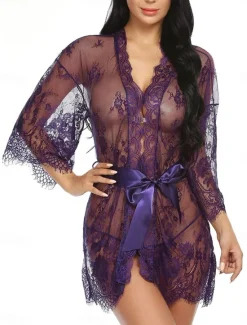 Online Women's Pajamas Nightgown Nightshirt Dress Pure Color Simple Casual Soft Home Daily Bed Breathable V Wire Long Sleeve Summer Spring Home Outfits Women Lingerie