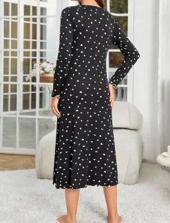 Outlet Women's Pajamas Nightgown Nightshirt Dress Dot Simple Casual Comfort Home Daily Bed Breathable V Wire Long Sleeve Fall Winter Home Outfits Women Sleepwear